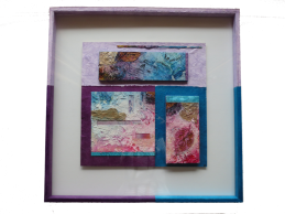 Encadrement peintures. Entre deux verres avec hausses qui remplacent la baguette.
