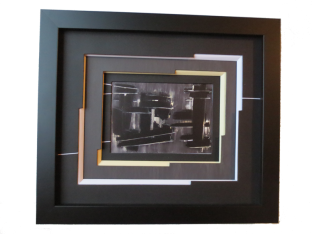 Encadrement peinture (reproduction). Biseau "Oscar" avec filet blanc sur les passe-partout.