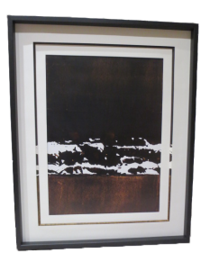 Encadrement le Brou de Noix sur papier de Pierre SOULAGES : double passe-partout, prolongé de l‘image sur le biseau à 45°