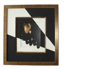 Encadrement d‘une reproduction de l‘huile sur toile du 1er juin 1964 de P. SOULAGES : double passe partout avec biseau anglais, sujet prolongé sur passe partout