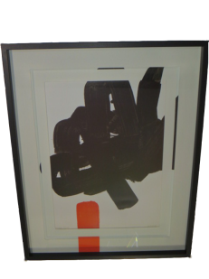 Encadrement de la lithographie 24b de Pierre SOULAGES : double PP, prolongé sur le biseau et sur le passe-partout.