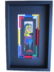 Encadrement reproduction de Dora Maar de Picasso : triple biseau à 45° interrompus et asymétrique.